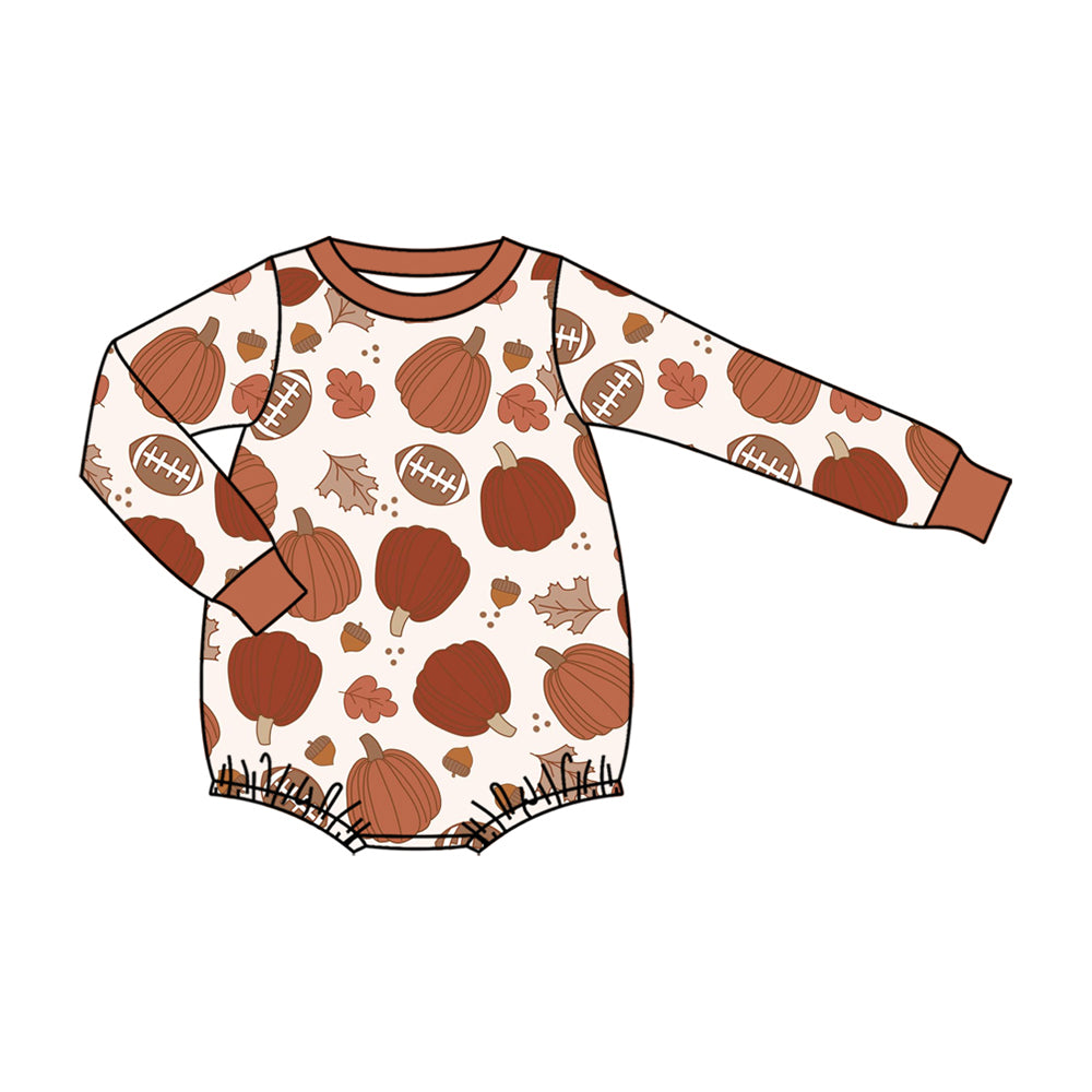 8.6 Preorder Baby Boys Fall Pumokin Football Long Sleeve Bubble Romper