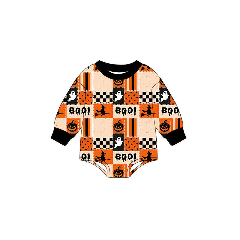 8.6 Preorder Baby Boys Halloween Boo Long Sleeve Bubbble Romper