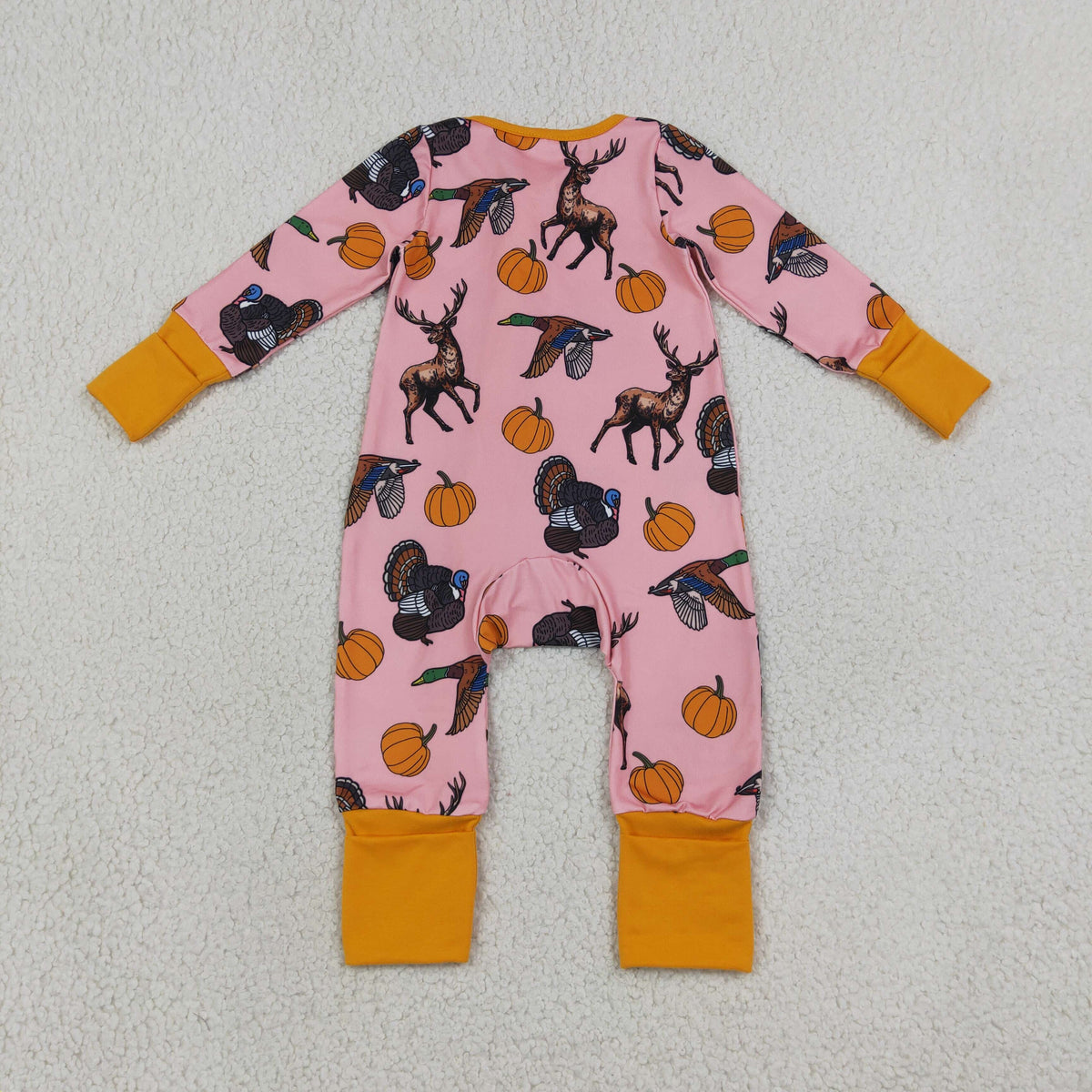 Animals Pumpkin Pink Print Baby Girls Fall Zipper Sleeper Romper