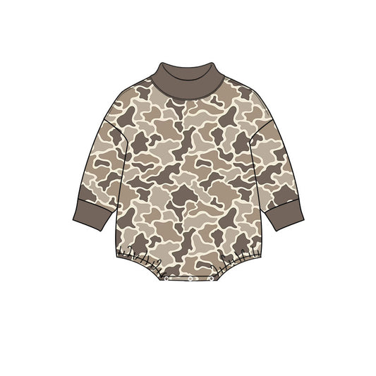 8.11 Preorder Baby Boys Khaki Camo Long Sleeve Bubble Romper
