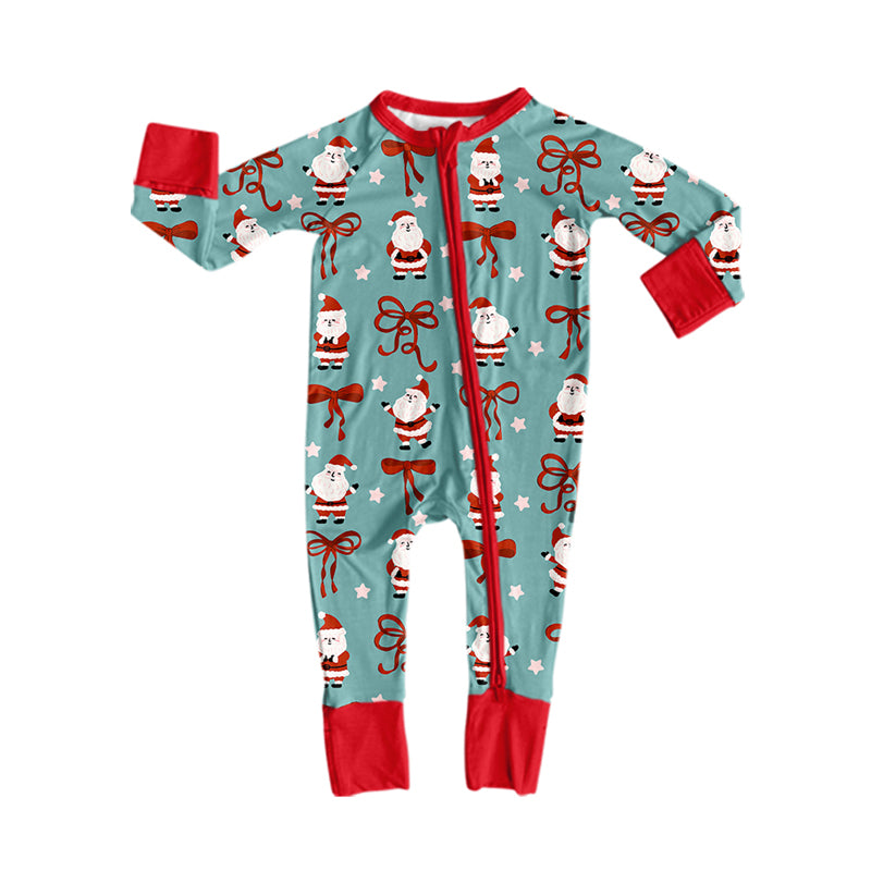 8.11 Preorder Baby Boys Christmas Santa Bow Long Sleeve Zipper Romper