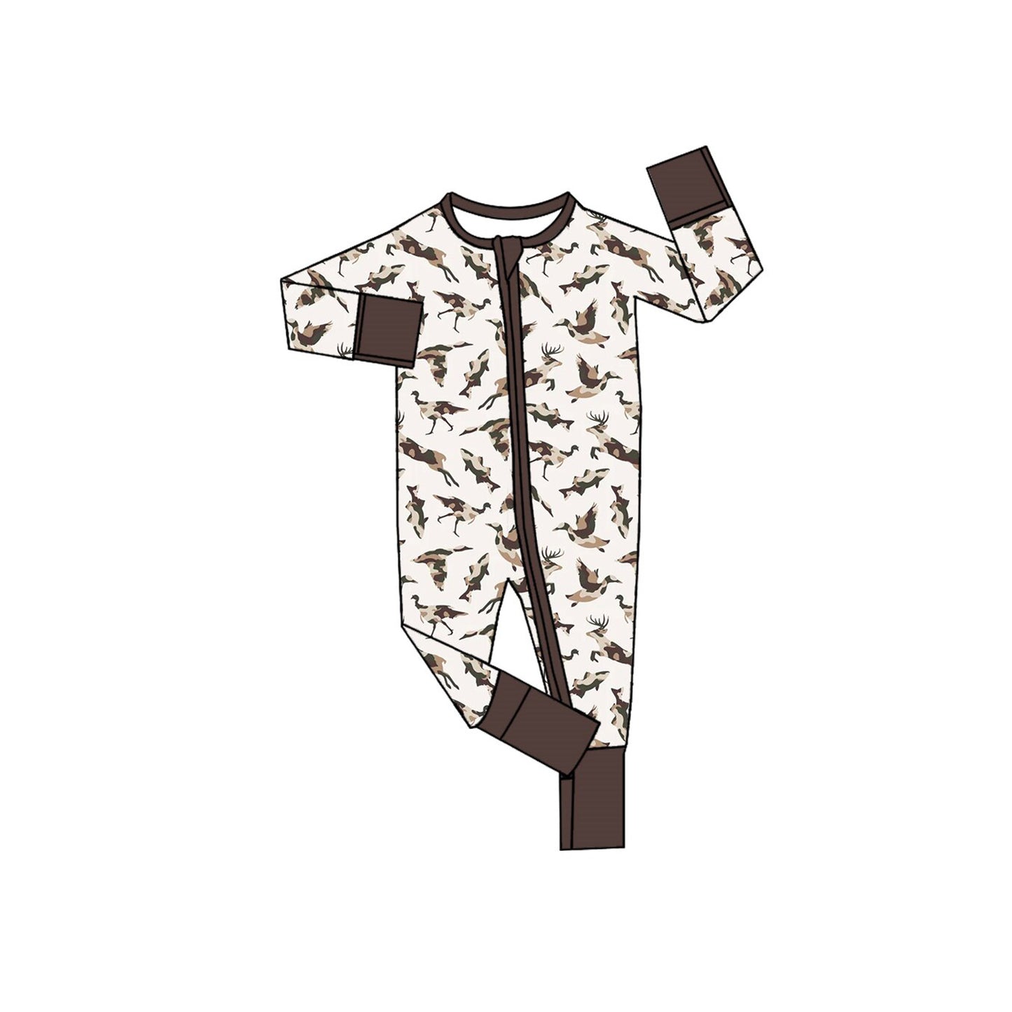8.12 LR3277 Preorder Animals Camo Print Baby Boys Fall Zipper Sleeper Romper