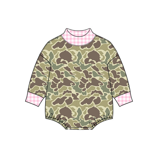 8.13 LR3280 Preorder Brown Green Camo Print Baby Girls Romper