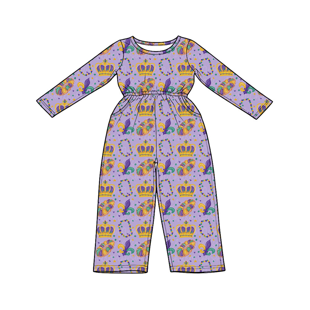 9.14 LR3339 Preorder Donut Anchor Print Girls Mardi Gras Straight Jumpsuits