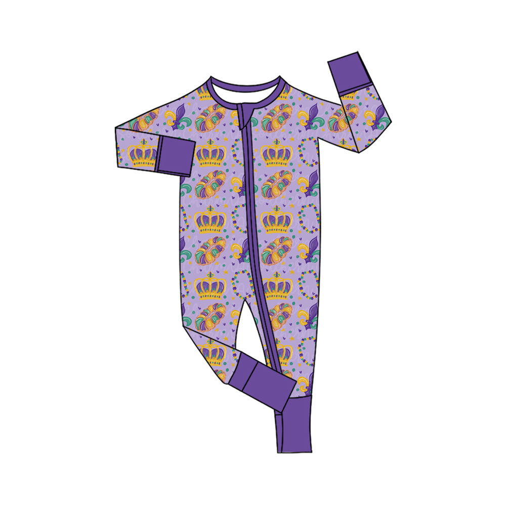 9.14 LR3341 Preorder Donut Anchor Print Baby Mardi Gras Zipper Sleeper Romper