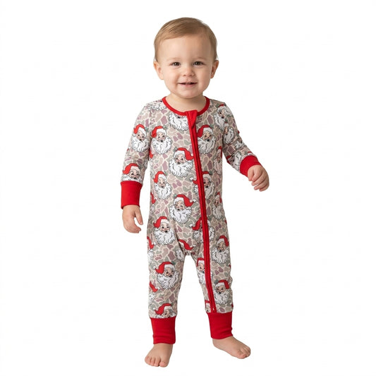 LR3345 Santa Camo Print Baby Boys Christmas Zipper Sleeper Romper