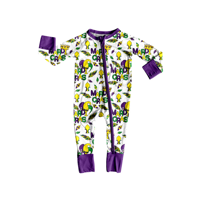 9.17 LR3353 baby Boys Mard Gras Feather Long Sleeve Zipper Romper