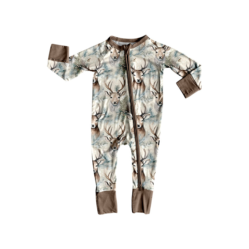 9.17 LR3356 Preorder Baby Boys Hunting Deer Long Sleeve Zipper Romper