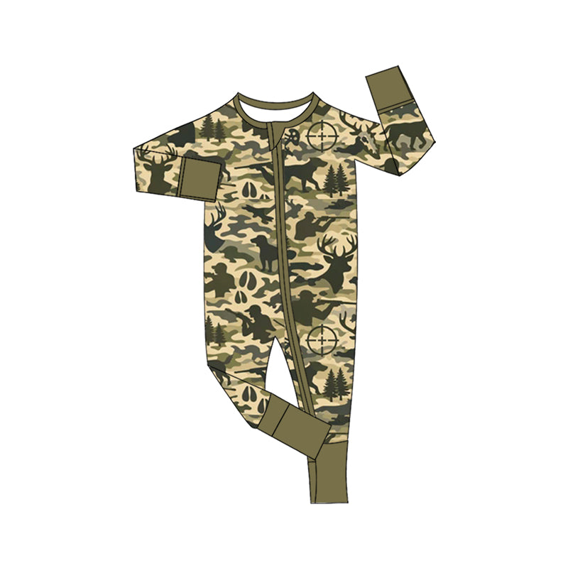 9.22 LR3363 Preorder Baby Boys Camo Hunting Long Sleeve Zipper Romper