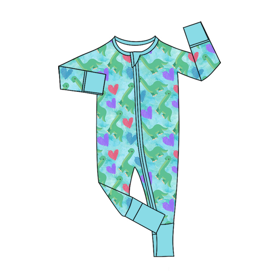 9.30 LR3377 Preorder Baby Boys Heart Dinosaur Zipper Sleeve Romper