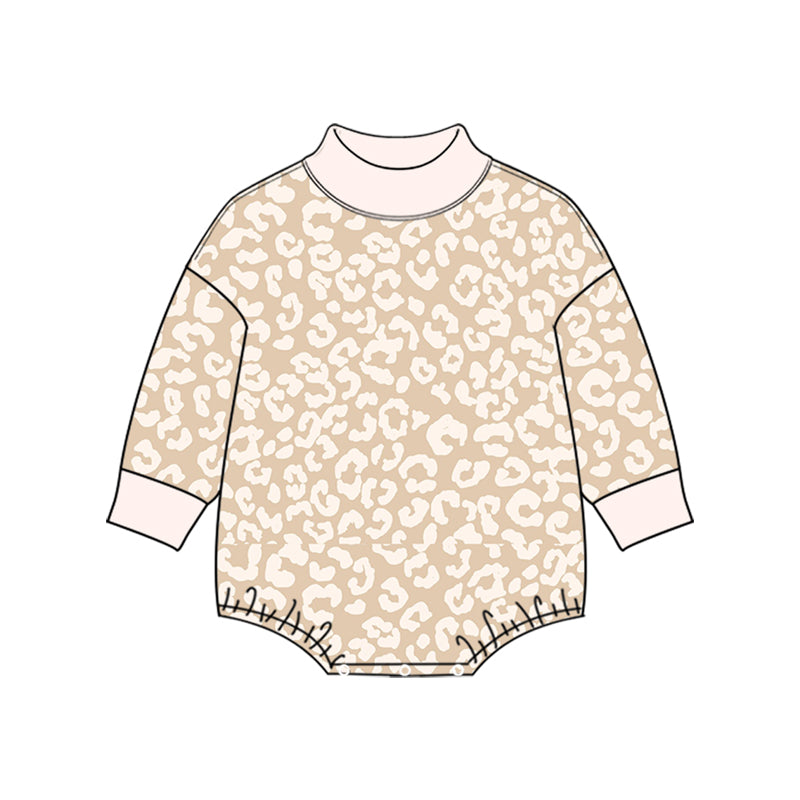 10.27 LR3427 Preorder Baby Girls khaki Leopard Long Sleeve Romper