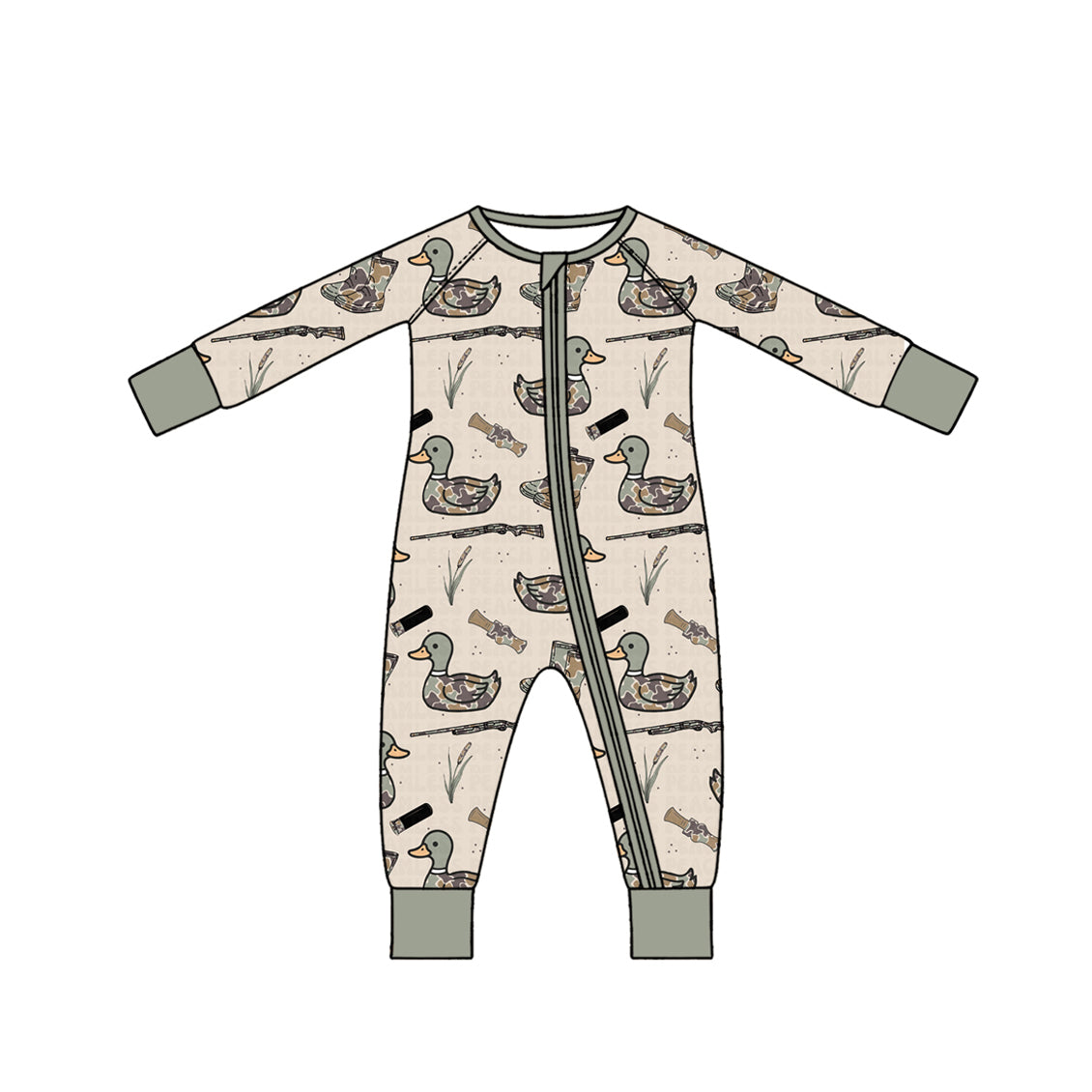 10.27 LR3435 Duck Hunting Camo Print Baby Boys Fall Zipper Sleeper Romper