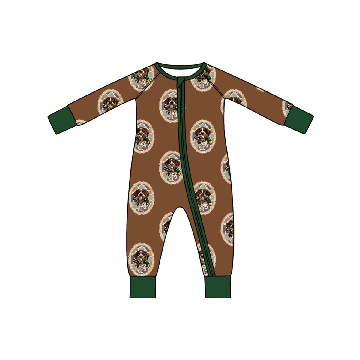 10.29 LR3440 Preorder Baby Boys Hunting Dog Duck Zipper Romper
