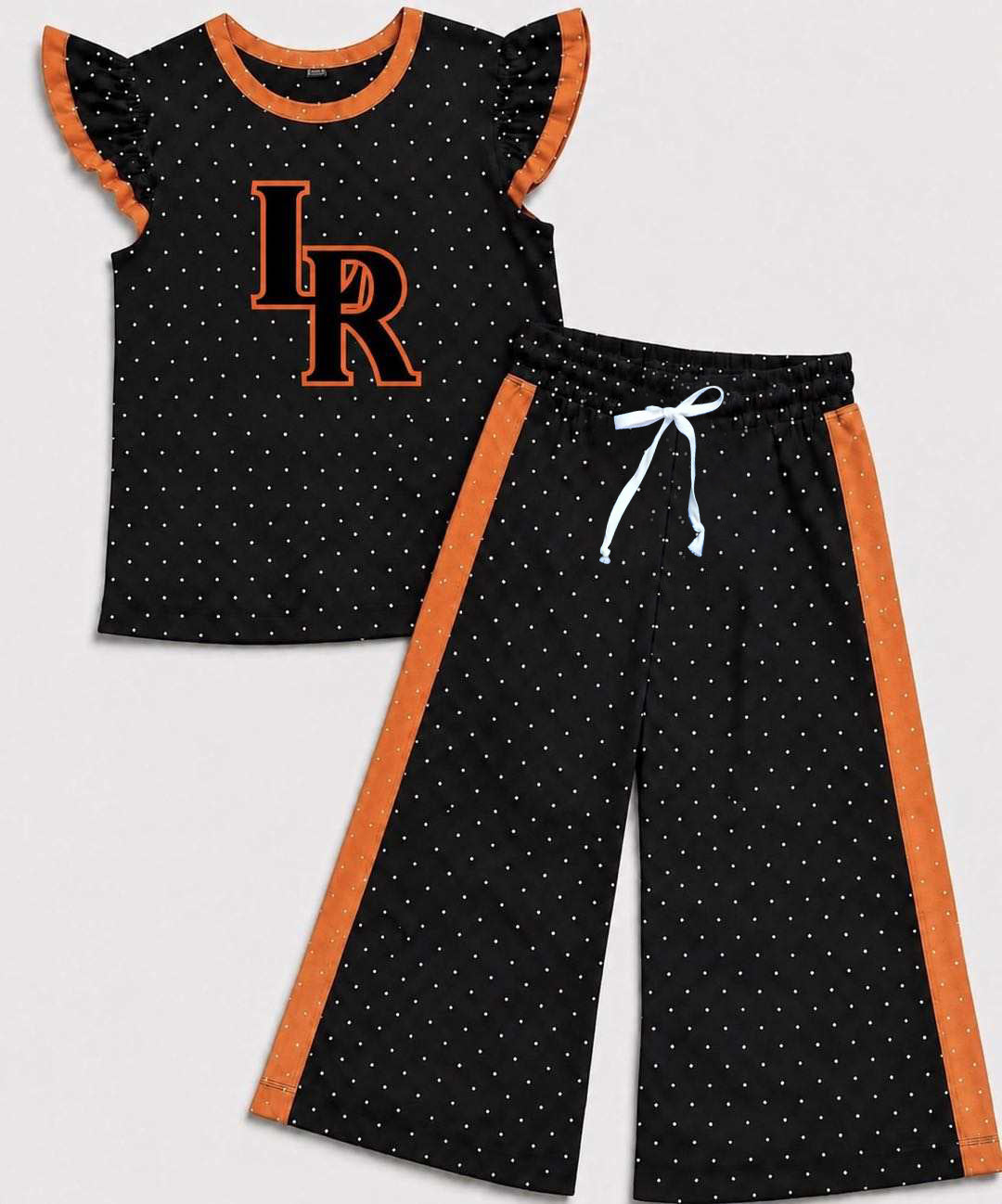 (Custom Design Preorder MOQ 5) Teams LaFayette Ramblers Top Dots Straight Pants Girls Clothes Set