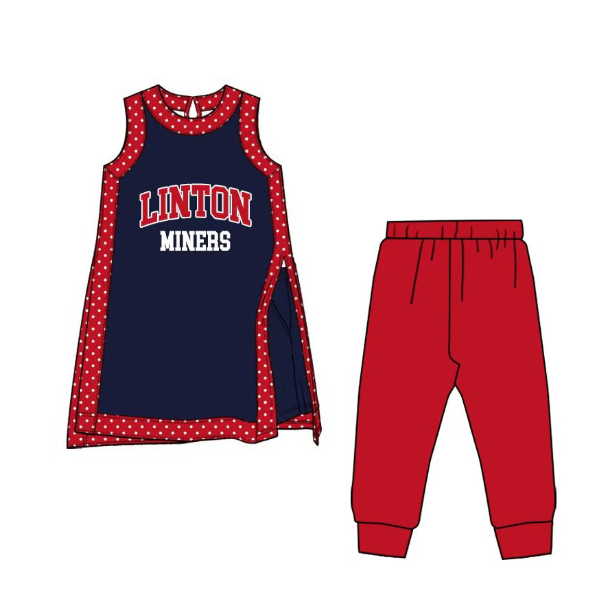 (Custom Design Preorder MOQ 5) Teams Linton Miners Red Edge Sleeveless Top Pants Girls Clothes Set