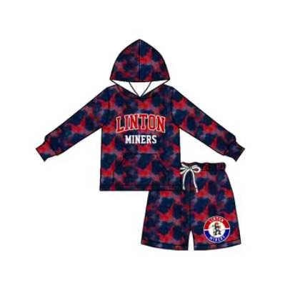 (Custom Design Preorder MOQ 5) Teams Linton Miners Blue Red Camo Hoodie Top Pockets Shorts Kids Clothes Set