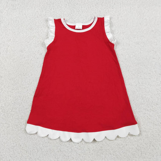 Toddler Red Cotton Scalloped Edge Ruffle Girls Summer Dress