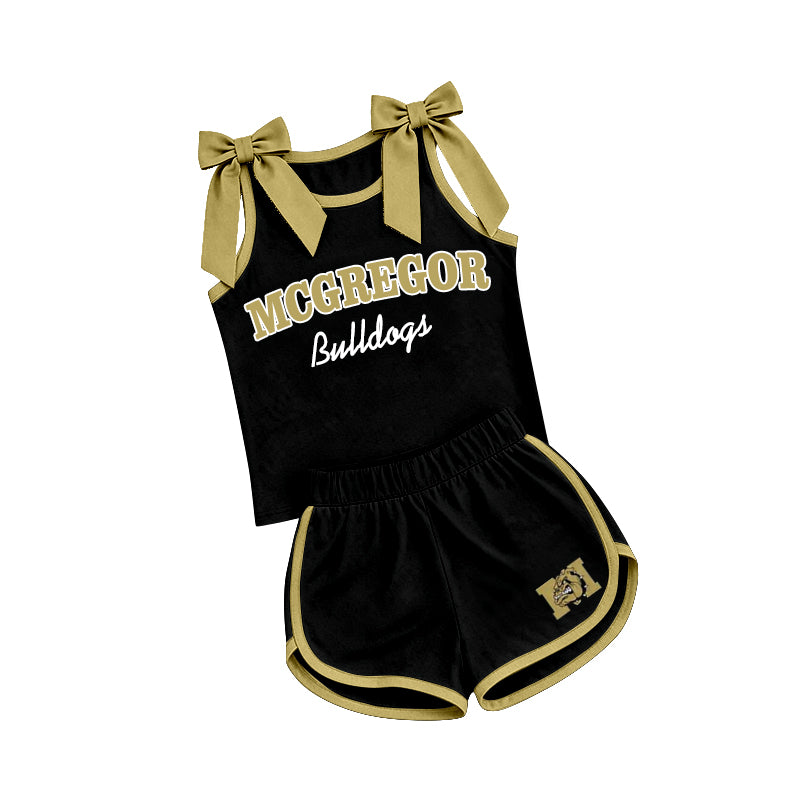(Custom Design Preorder MOQ 5) Teams McGregor Bulldogs Gold Bows Vest Top Shorts Mommy and Me Summer Yoga Clothes Set