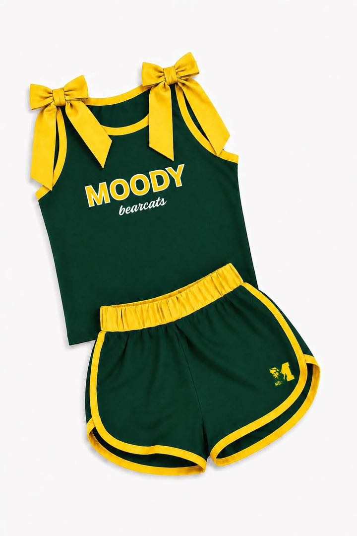(Custom Design Preorder MOQ 5) Teams Moody BearCats Yellow Bows Vest Top Shorts Girls Summer Yoga Clothes Set
