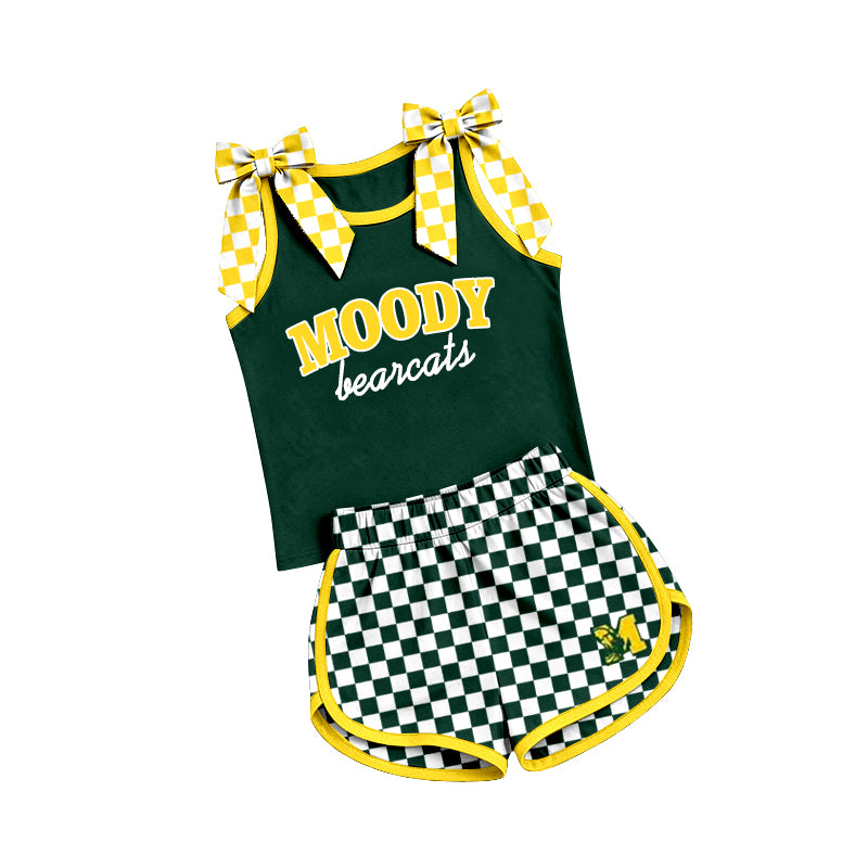 (Custom Design Preorder MOQ 5) Teams Moody Bearcats Bows Vest Top Checkerd Shorts Mommy and Me Summer Yoga Clothes Set