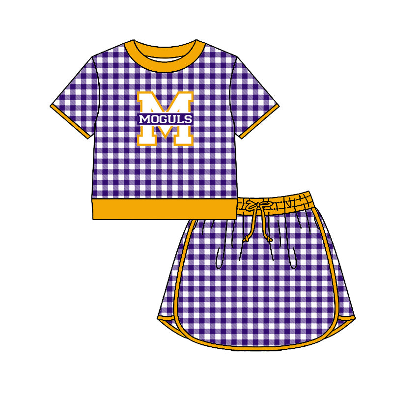 (Custom Design Preorder MOQ 5) Teams Munday Moguls Top Purple Checkerd Skort Girls Summer Yoga Clothes Set