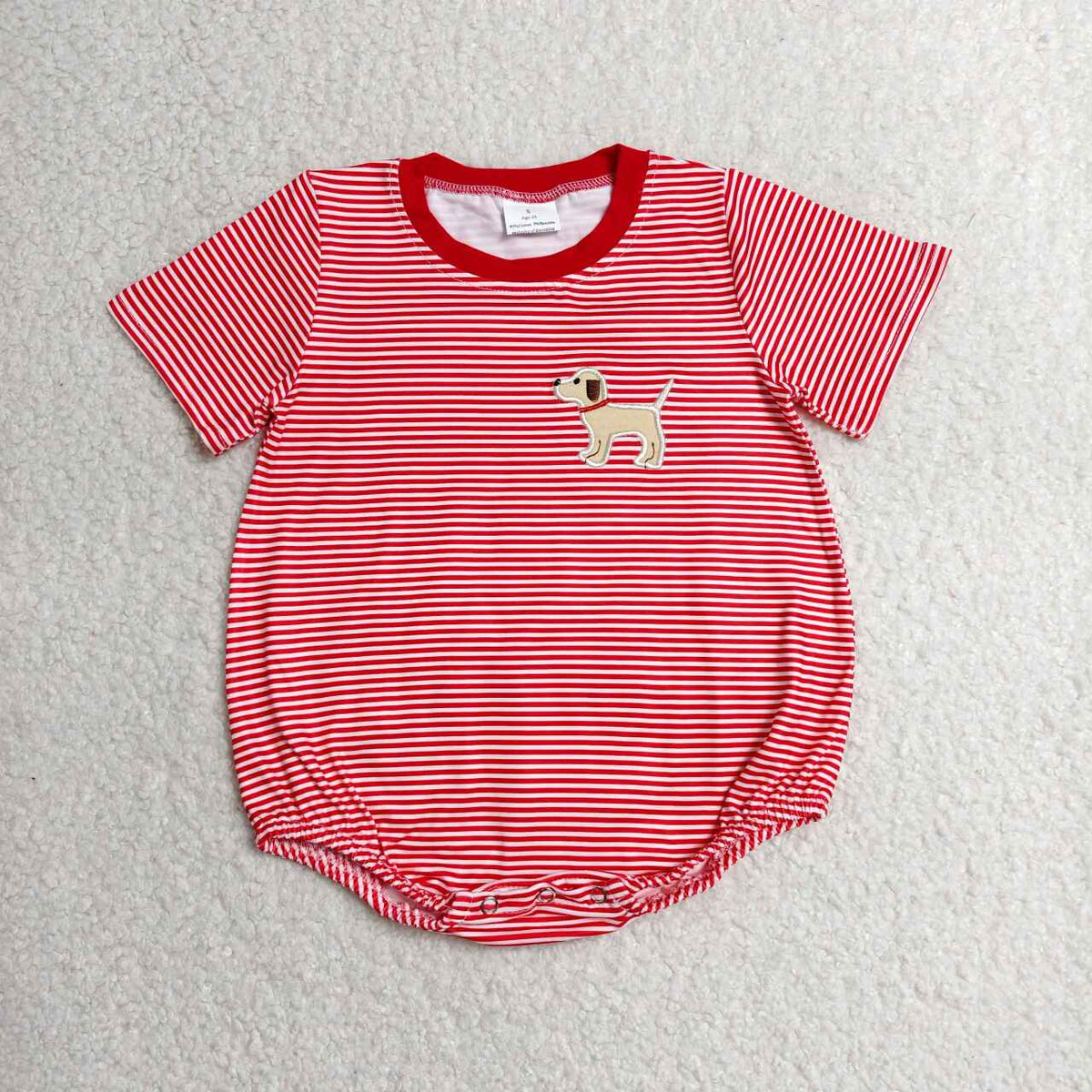 SR2286 Puppy Embroidery Red Stripe Baby Boys Summer Romper
