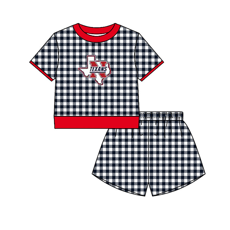 (Custom Design Preorder MOQ 5) Teams Northwest Texans Top Black Checkerd Shorts Mommy and Me Summer Yoga Clothes Set