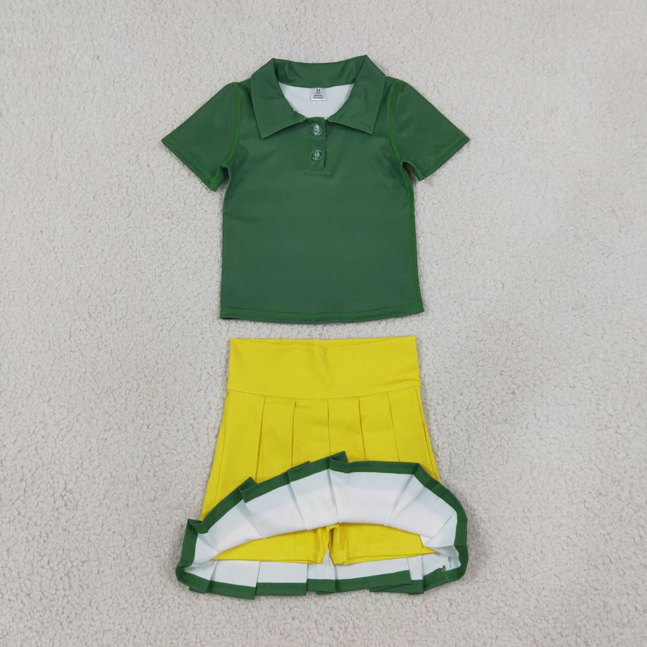 GSD4261 Green Polo Top Yellow Skort Girls Yoga Clothes Set