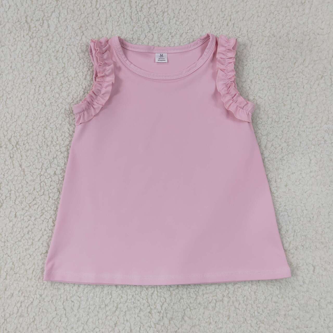 Pink Cotton Girls Sleeveless Tee Shirts Top