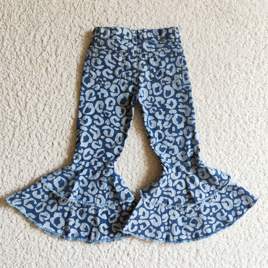 Bell bottom jeans blue leopard print pants P0027