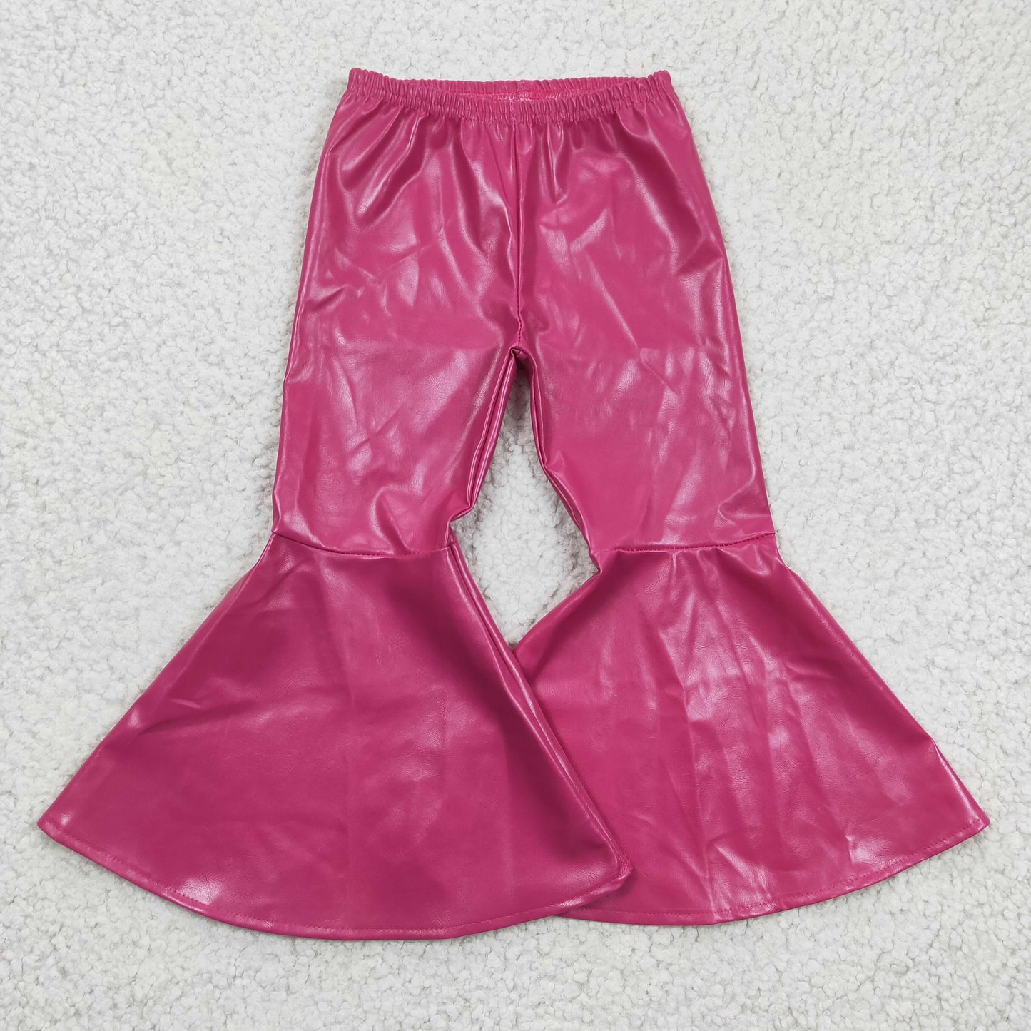 Girls hot pink leather ruffle bell pants P0048