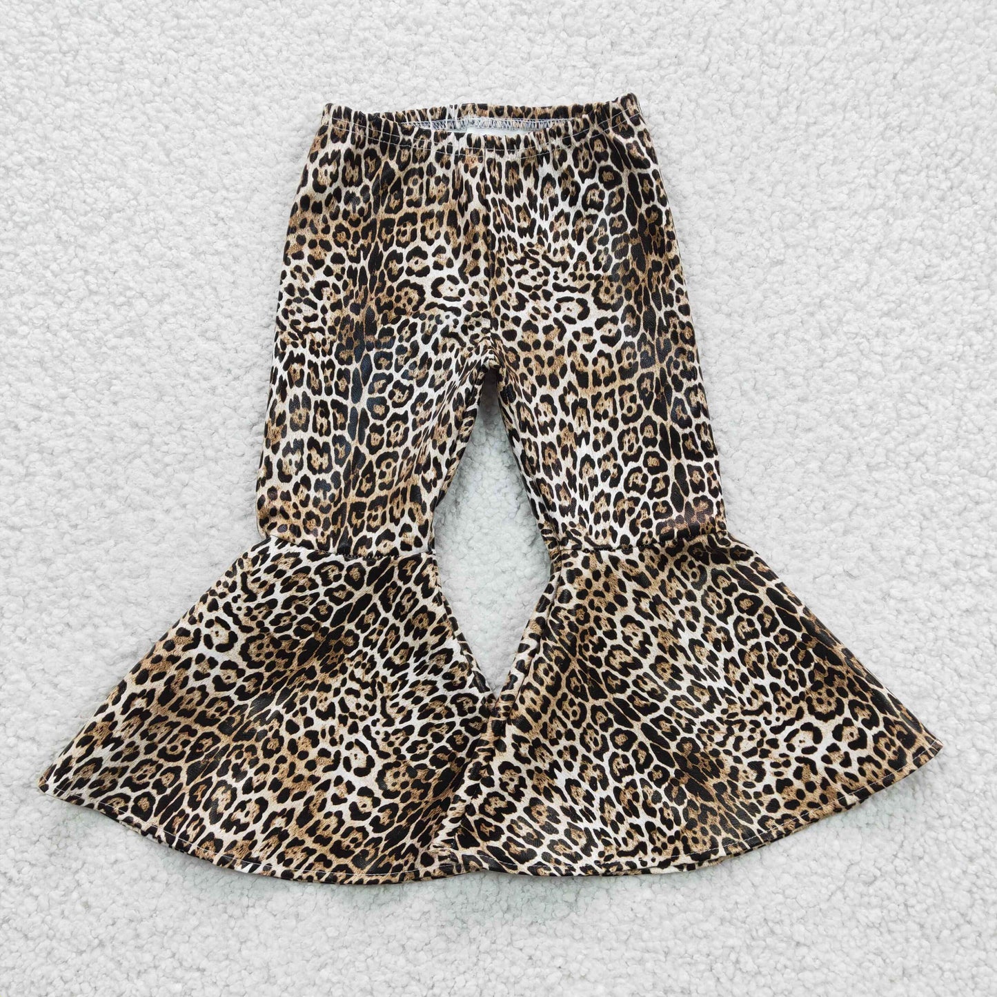 Girls leopard print leather ruffle bell pants P0050