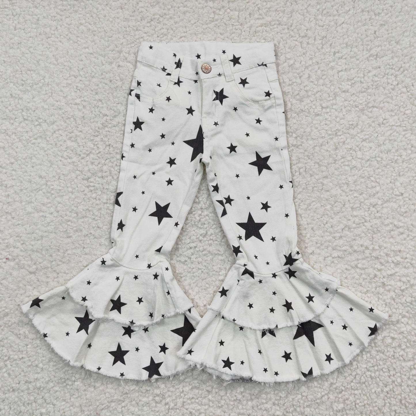 P0068 Stars White Denim Bell Bottom Jeans Girls Pants