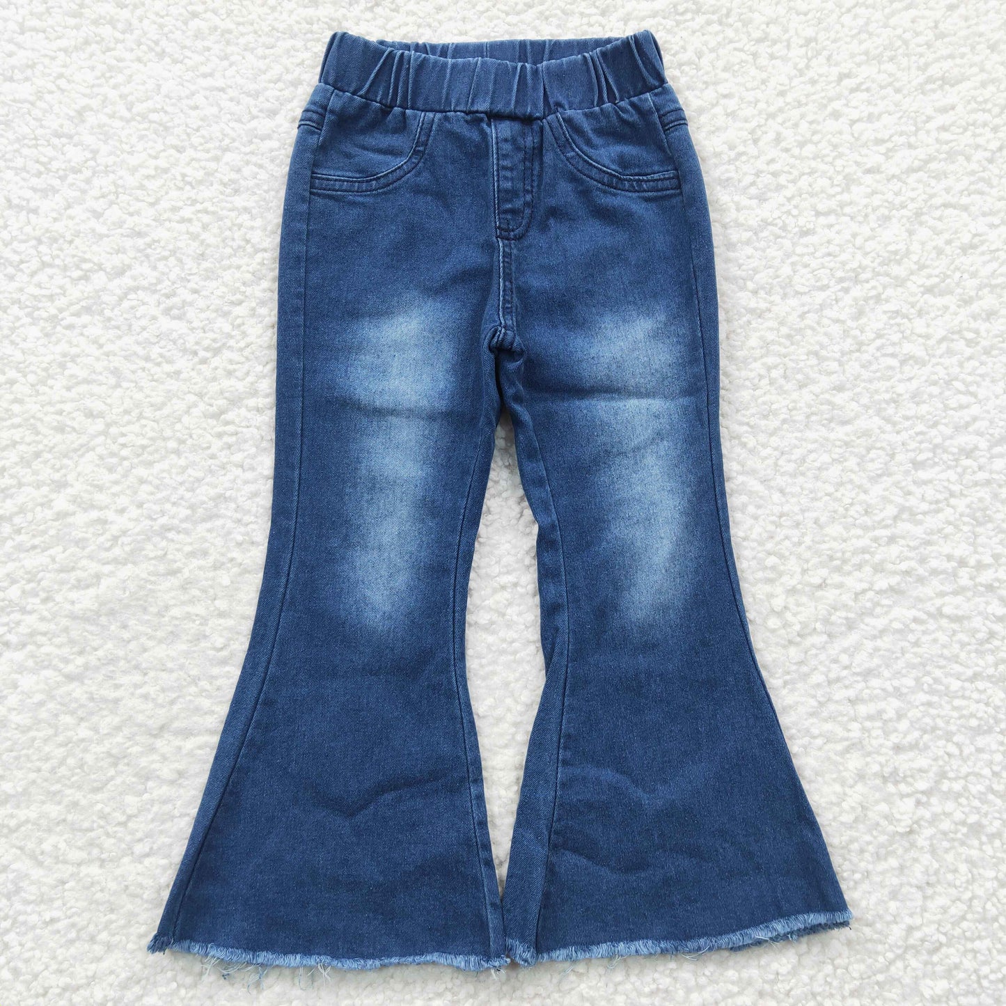P0070 Blue Bleached Denim Bell Bottom Jeans Girls Pants
