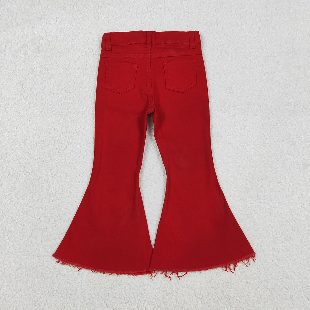 P0083 Red Denim Bell Bottom Jeans Girls Christmas Pants