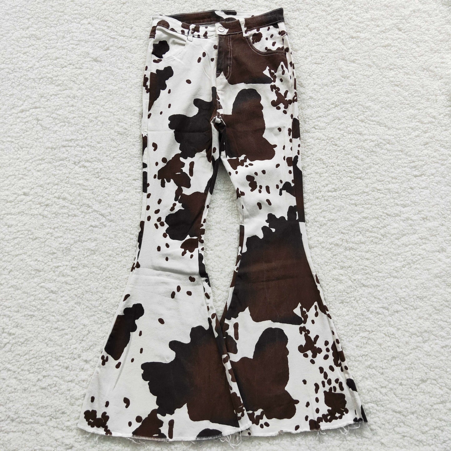 Adult Cowhide Denim Bell Bottom Jeans Woman Western Pants P0120