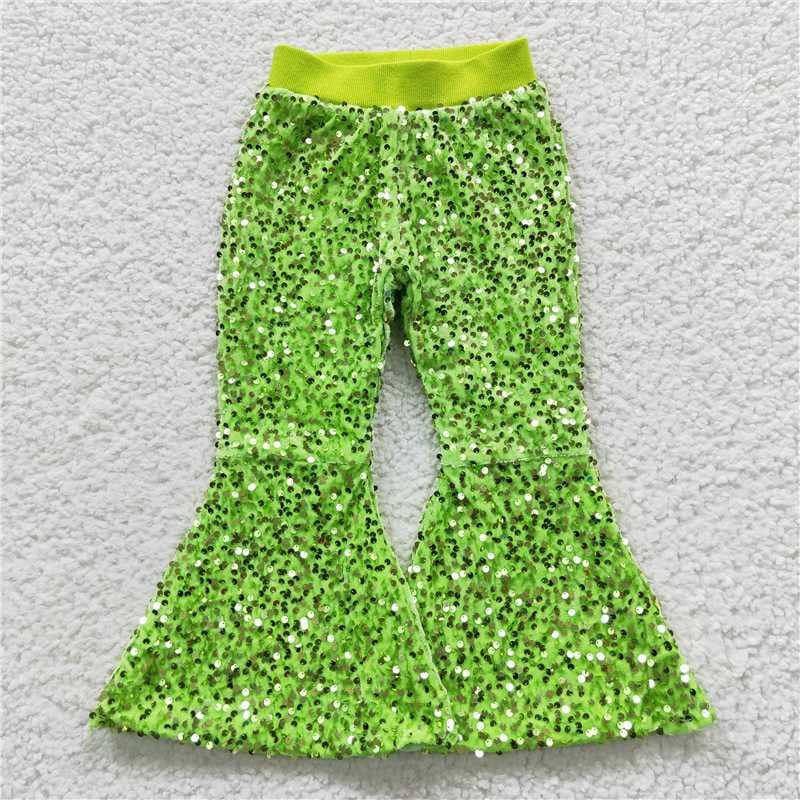 P0148 Lime Green Baby Girls Sequins Bell Pants