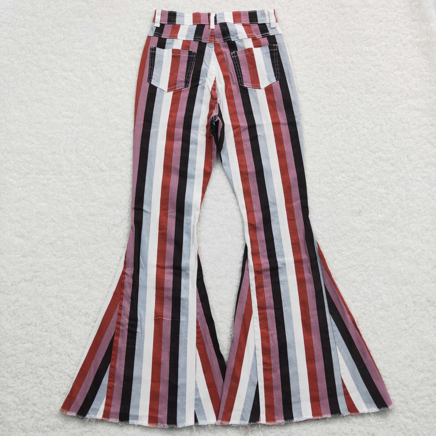 Adult Stripes Denim Bell Bottom Jeans Woman Pants P0152