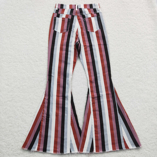 Adult Stripes Denim Bell Bottom Jeans Woman Pants P0152