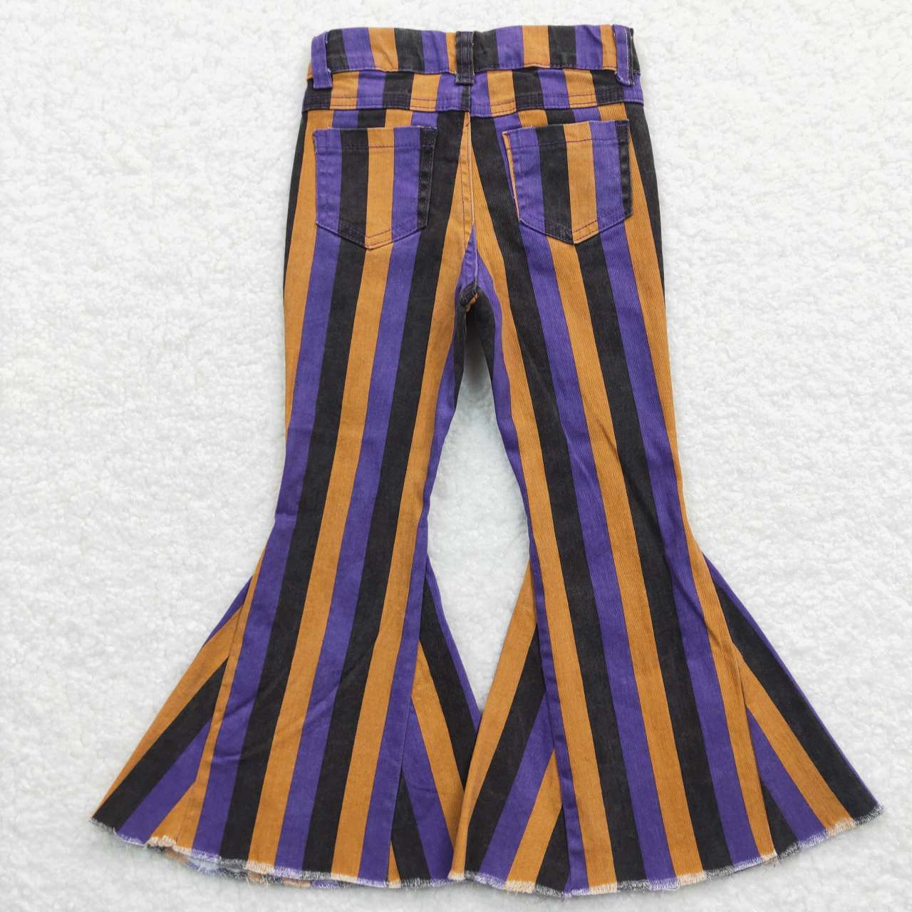 P0157 Purple Orange Stripes Denim Bell Bottom Jeans Girls Halloween Pants