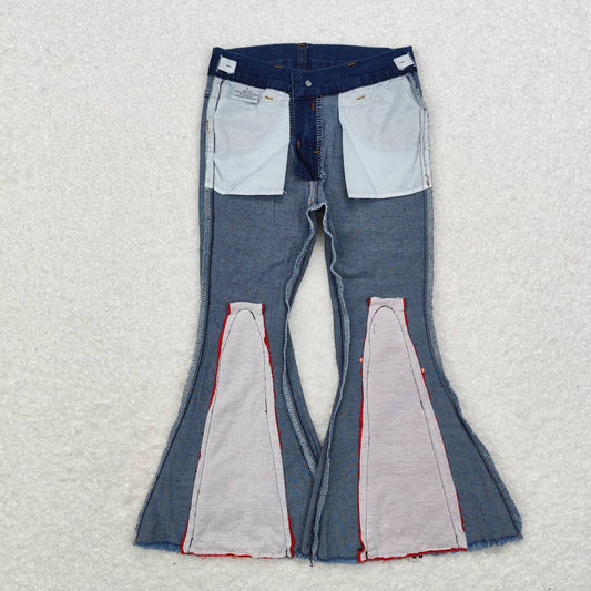 P0532 Blue Denim Red Sequin Bottoms Jeans Girls Christmas Pants