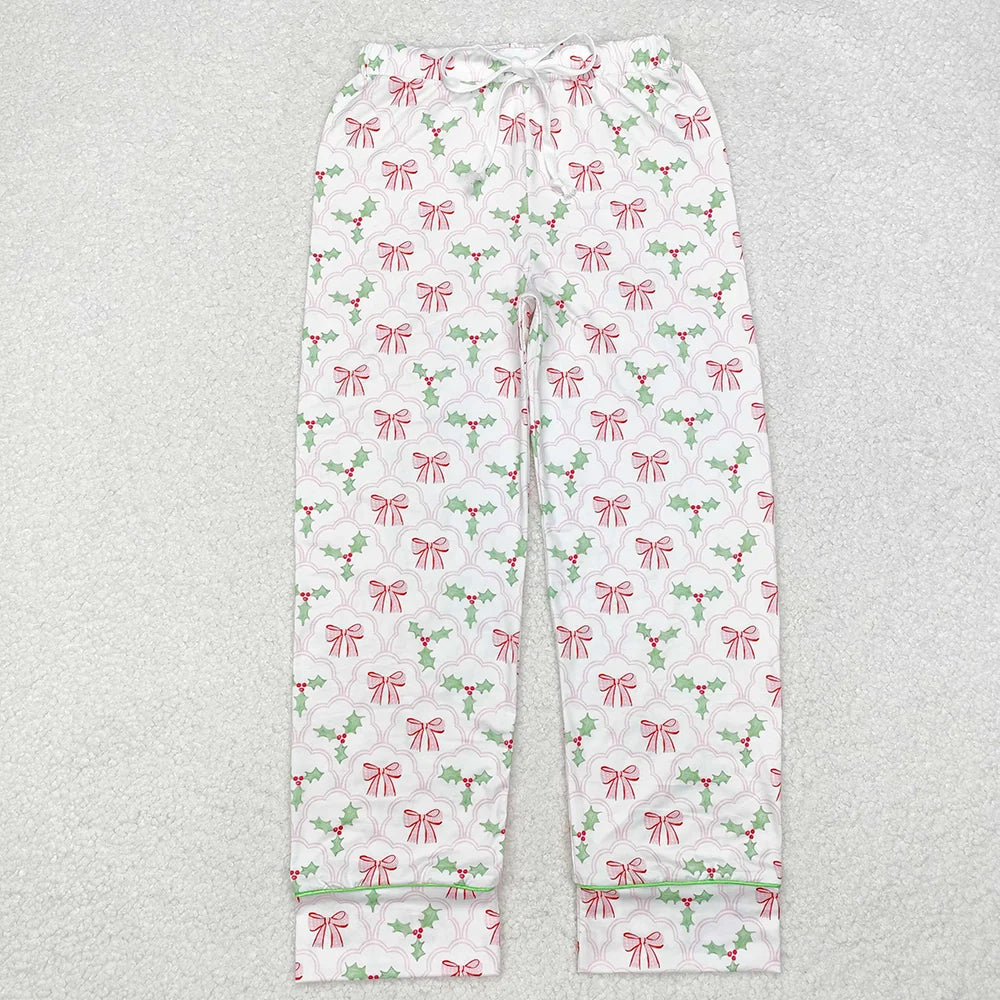 Family Christmas Holly Bow Mommy and Me Pajamas