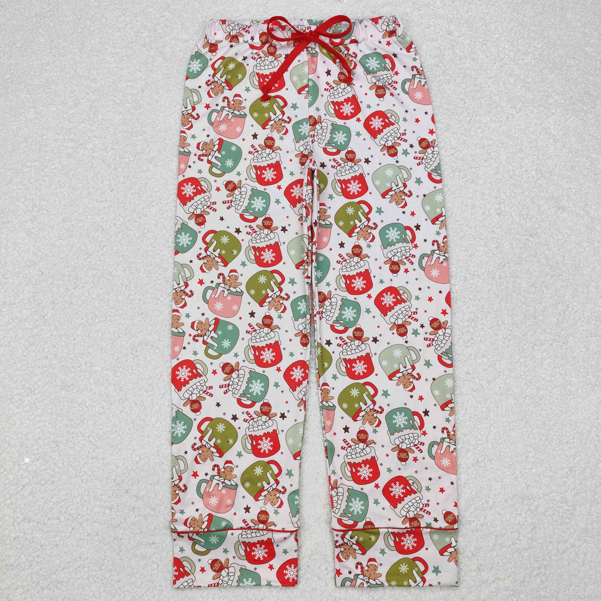 P0601 Adult Gingerbread Cups Candy Cane Print Woman Christmas Bottom Pajamas Pants