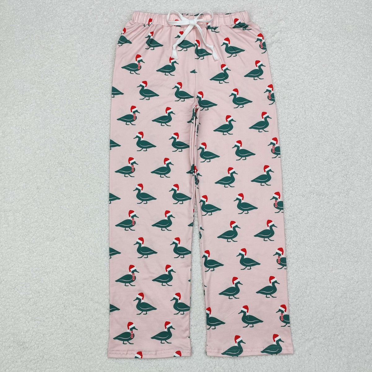 P0637 Adult Duck Pink Print Pocket Woman Christmas Bottom Pajamas Pants