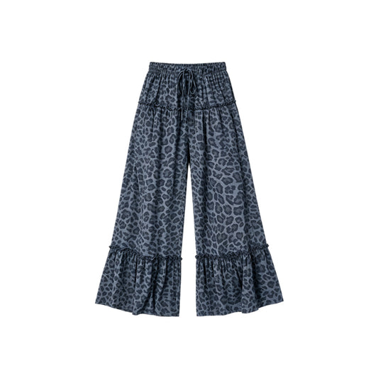 7.6 Preorder Kids Girls Black Leoprad Loose Active Pants