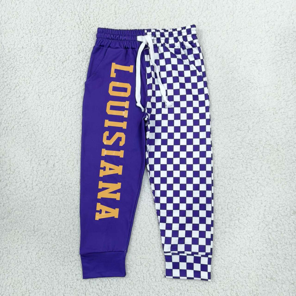 P1061 Teams Louisiana Vinyl & Checkered Print Kids Bottom Joggers Split Pants