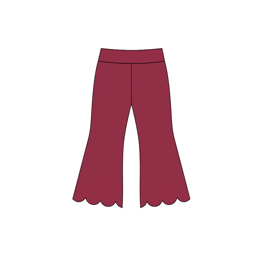 7.14 P1079 Preorder Red Cotton Girls Scallop Edge Bell Bottom Pants
