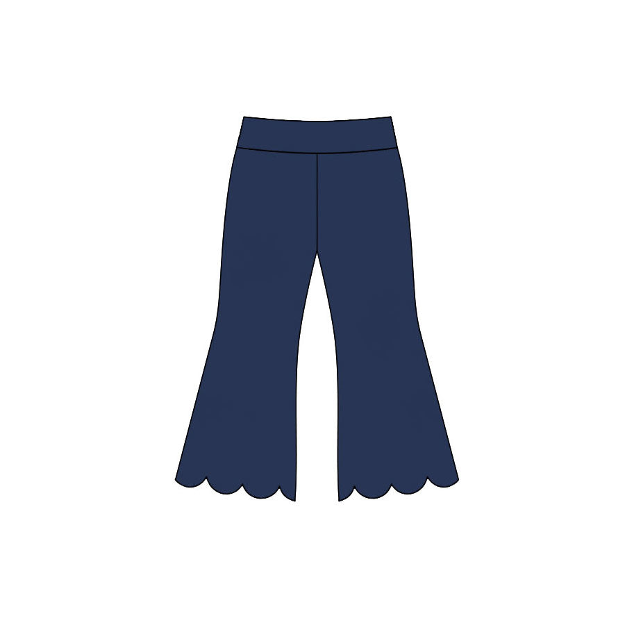 7.14 P1081 Preorder Navy Cotton Girls Scallop Edge Bell Bottom Pants