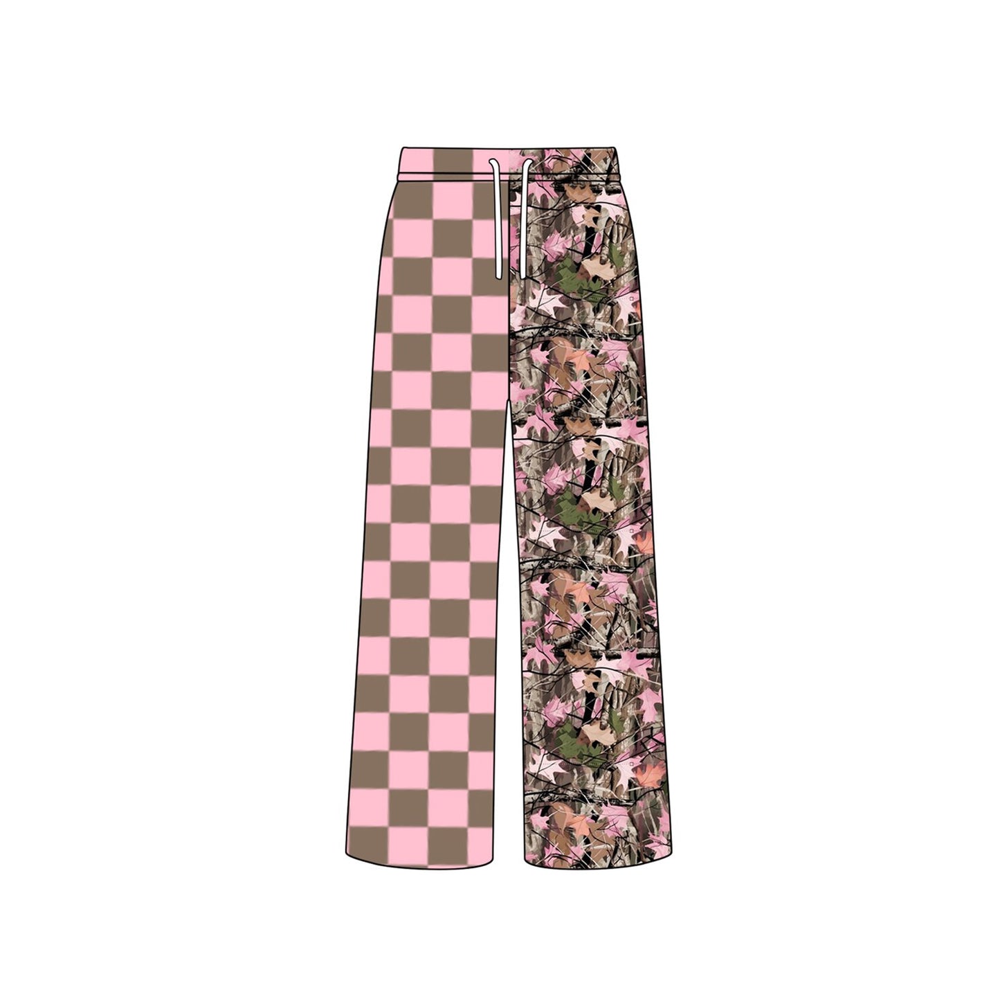 7.25 P1093 Preorder Pink Checkered Branch Camo Print Girls Bottom Pants
