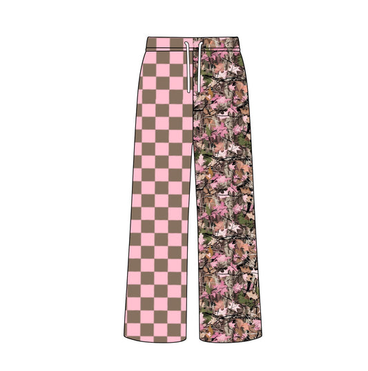 7.25 P1094 Preorder Pink Checkered Branch Camo Print Woman Bottom Pants